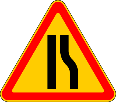 Дорожный знак 1.18.5 Сужение дороги справа (Временный)