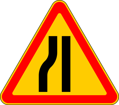 Дорожный знак 1.18.6 Сужение дороги слева (Временный)